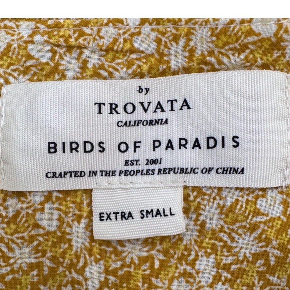 Birds of Paradis Trovata Tiered Midi Dress Flutter Sleeve XS Yellow Floral Fairy - Picture 3 of 6